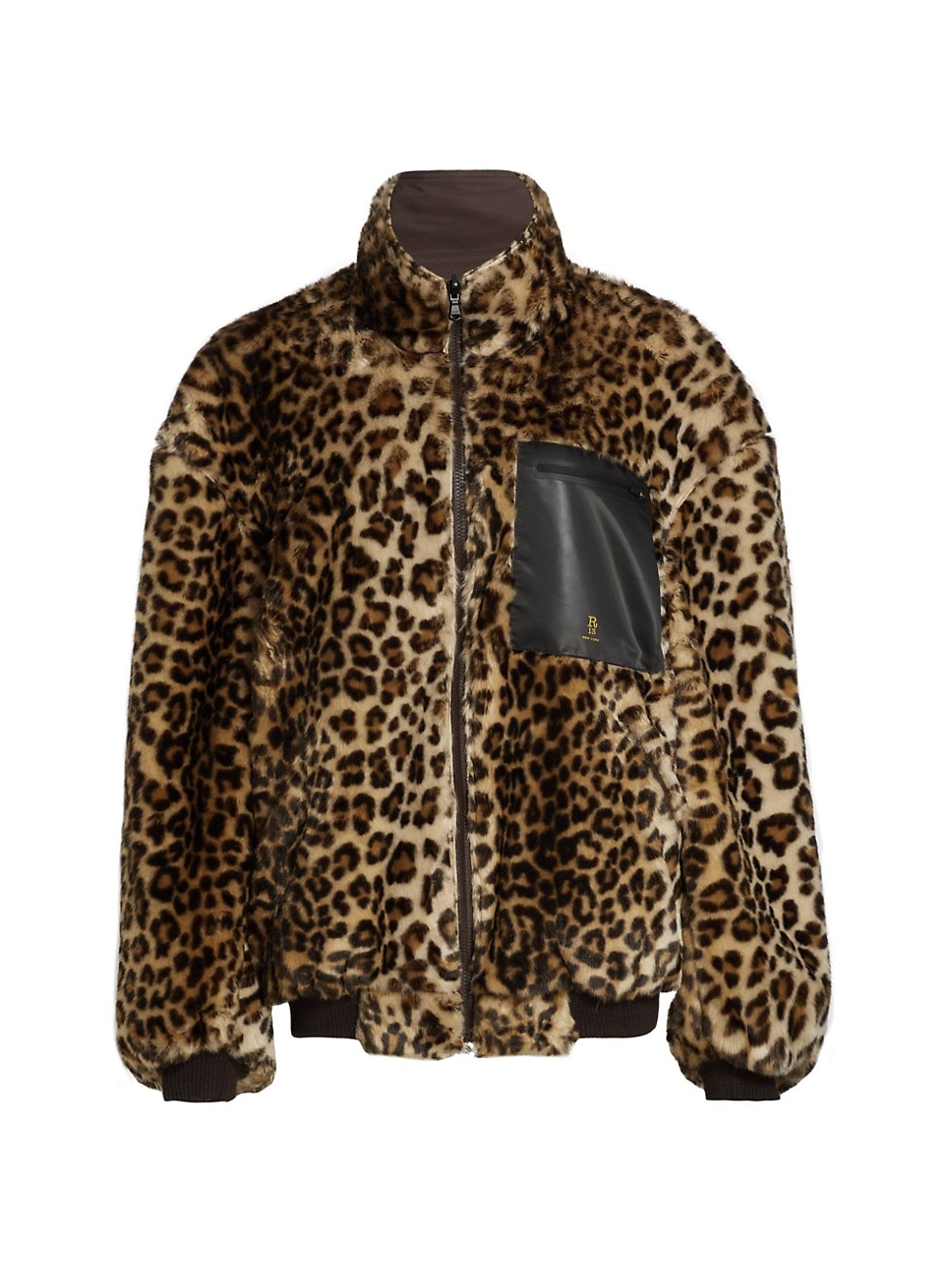 R13WR104R157A Oversized reversible leopard print zip-up jacket