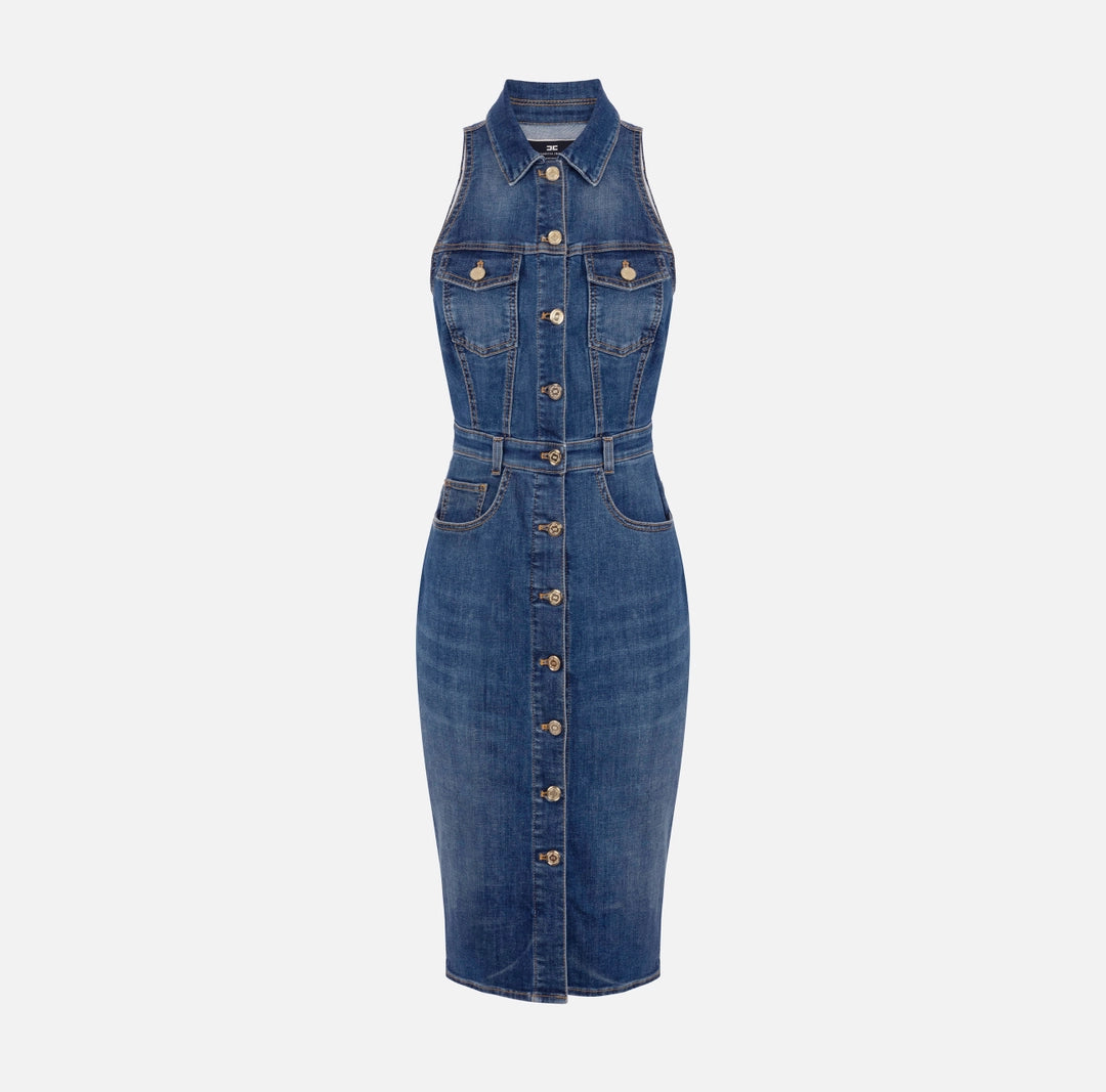 AJ37D41E2 Denim sleeveless midi dress – Gito Stores