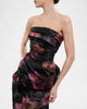 Strapless printed organza long dress