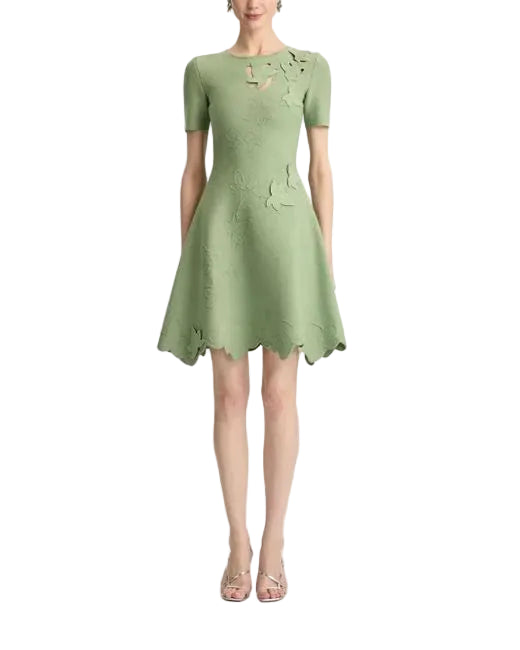 slim fit dress slacks Oscar de La Renta Leaf Embroidered Faille Gown main image 0